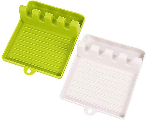 Lot de 2 repose-cuillères, design suspendu, porte-ustensiles (blanc et vert)