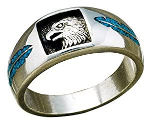 Indianerschmuck 3D Ring Adler Chip Inlay Türkis Türkisring Indianerring Westernschmuck (57 (18.1))