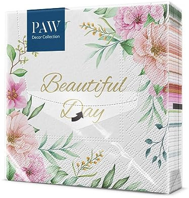 PAW - Tovaglioli di Carta Colorati (33 x 33 cm) I 20 Pezzi I Tovaglioli Compleanno I Foglie, Fiori, Cornice, Ornamento I 3 veli I Tovaglioli di Carta Decorati per Compleanni e Feste - Special Flowers