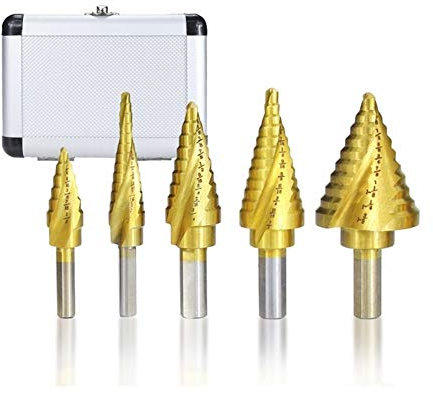 Broca escalonada HSS broca de cono escalonada broca 5 piezas titanio recubierto madera metal agujero broca