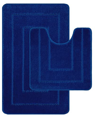 Lifestyle comfort ltd LSC Non Slip Bath Mat 2 Piece Ichra Extra Soft Water Absorbent Bathroom Mats 100% Polypropylene Pedestal Bath Rug Shower Bath Mat Bathroom Rug for Toilet (ROYAL BLUE)