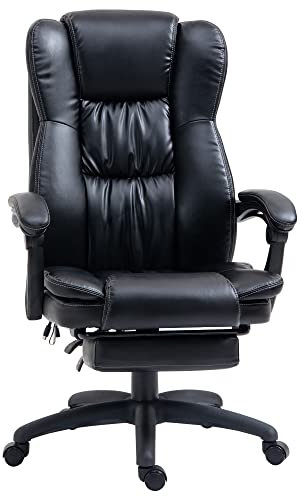 Vinsetto Bürostuhl mit Massagefunktion, Ergonomisch Schreibtischstuhl mit Liegefunktion, Höhenverstellbar Chefsessel mit Drehfunktion, Fußstütze, Fernbedienung, Kunstleder, Schwarz