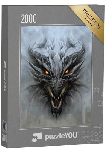 puzzleYOU: Puzzle 2000 Teile „Drachenkopf auf dem grauen Stein“ – aus der Puzzle-Kollektion Drache, Fantasy, Tiere aus Fantasy & Urzeit