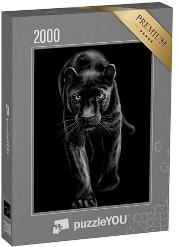 puzzleYOU: Puzzle 2000 Teile „Panther: künstlerisches, skizzenhaftes, schwarz-weißes Porträt“ – aus der Puzzle-Kollektion Panther, Tiere in Dschungel & Regenwald
