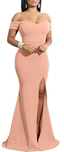 YMDUCH - Vestido de Noche Largo Formal con Hombros Descubiertos para Mujer, Rosa, S