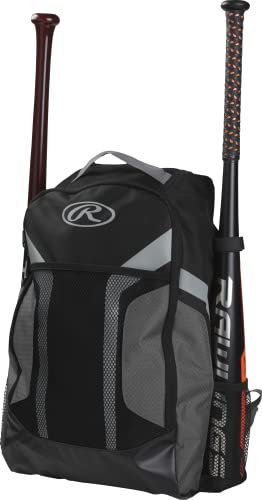 Rawlings R200G Rucksack Ausrüstungstasche, Jugend-Baseball und Softball, Grau