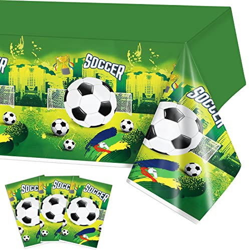 PHOGARY 3 STÜCKE Tischdecke Fussball, Fußball Kunststoff Tischdecken Rechteckige Fussball Tischdecken für Jungen und Fußballfans Fußball Partyzubehör Fussball Deko WM Fan-Party 137x274cm