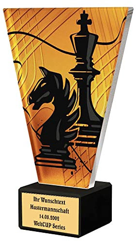Larius Schach Pokal Schachport Trophäe - Ehrenpreis Glaspokal - Amber Chess (Chess Master, ohne Wunschtext)