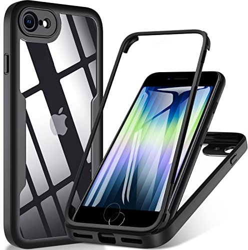 Funda para iPhone 8, Funda iPhone SE 2020/SE 2022/7/8, 360 Grados Antichoque Protección Carcasa Fundas iPhone SE 2020 con Protector de Camara Antigolpes Bumper iPhone SE 2/3 Apple Case (Negro)