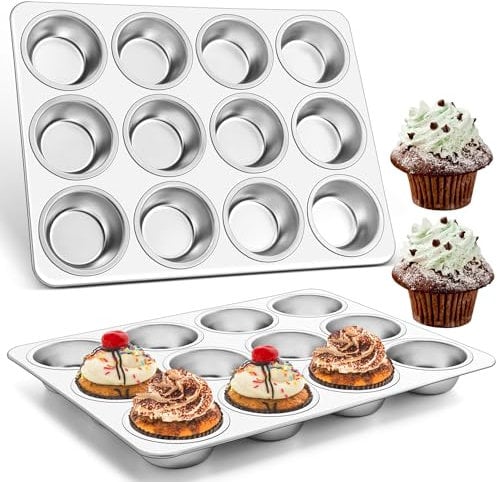 HaWare Lot de 2 moules à muffins en acier inoxydable