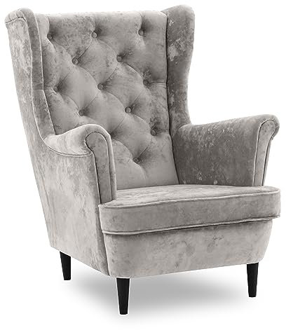 Ohrensessel ARULA 1, Sessel Wohnzimmer, Ohrensessel bunt. Loungesessel Fernsehsessel Relaxsessel Wohnzimmersessel Couchsessel Armsessel Polstersessel Lounge (Eureka 2132 Füße Farbe schwarz)