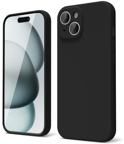 oakxco for iPhone 15 Phone Case Liquid Silicone, Thin Slim Soft Rubber Gel TPU Plain Simple Cover for Women Girl Cute, Matte Solid Color,Black