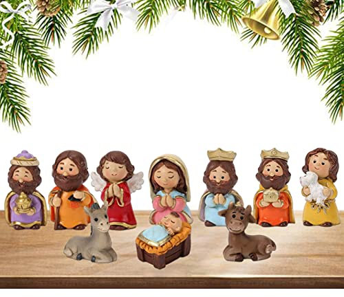 Holdes Krippe Krippe | 10 kleine Krippenfiguren - Jesus Figuren Sets mit Figuren der Jungfrau Maria, Krippe Statue für Innen und Außen
