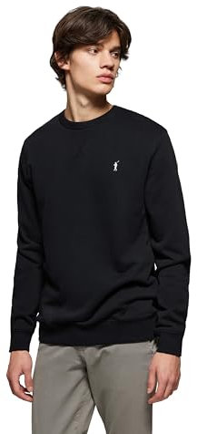 Polo Club Felpa Uomo a Girocollo con Logo Nero - Sweatshirt Senza Cappuccio Crewneck 100% Cotone