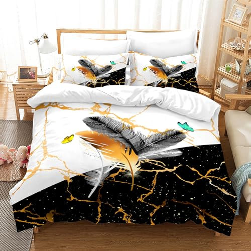 KAIDAARTLH Federn Bettwäsche-Set 200x200cm, Boho Blumen Bettwäsche Traumfänger für Doppelbett, Mikrofaser 3D-Druck weich bequem mit 2 Kissenbezügen (A,200x200cm)