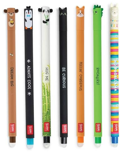 Legami Radierbares Stifte-Bündel, Gelstifte, niedliche Kawaii-Stifte, Niedlich, 7 Stück