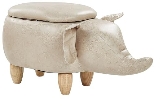 Moderner Elefanten-Hocker Lederoptik mit Deckel für Kinder beige Taupe Elephant