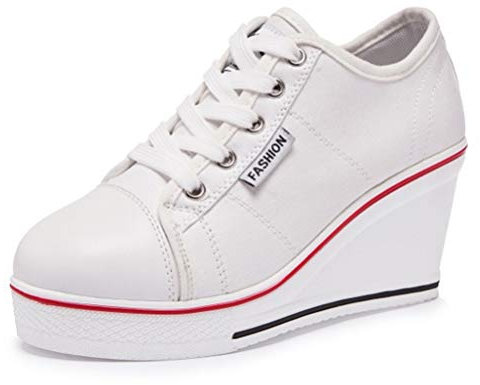 Toride Zapatos de Lona de señoras cuña Entrenadores Altura Aumento Sneakers Plataforma Plimsolls Encaje hasta Mujer Plataforma Zapatos vulcanizados