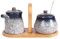 Jarsense Ceramic Sugar and Creamer Set, Sugar Bowl with Lid and Cream Pitcher with Spoon, Milk Jug Sugar Jar Coffee Serving Set with Tray for Home Milk Coffee - Blue
