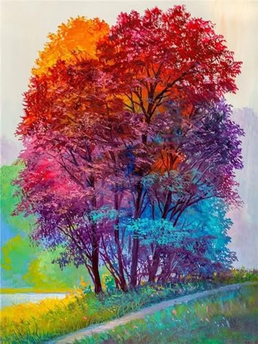 Yeecer bunte Bäume Malen nach Zahlen Erwachsene ohne Rahmen Malen Nach Zahlen Kits DIY Ölgemälde Leinwand Gemälde Set mit Pinsels und Farbe Acryl Malerei Für Erwachsene Geschenk für Home Deko,40x50cm