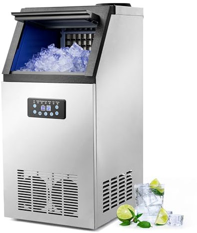 Wilprep Kommerzielle Eiswürfelmaschine 59kg/24H Eismaschine mit LCD-Bildschirm Eismaschine aus Edelstahl für Büro, Restaurant, Bar, Café (59kg Tagesleistung)