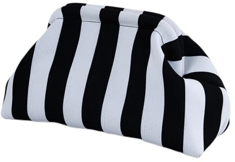 CXINLky Sommer Strand Clutch Damen, Gestrickt Gestreift Kontrastfarbe Handtaschen Klein Clutch Gewebte Tasche für Sommerstrände, Shopping, Reisen-Schwarze/Weiße