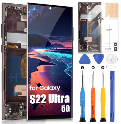 Écran LCD pour Samsung Galaxy S22 Ultra 5G SM-S908B SM-S908U SM-S908W SM-S908N LCD écran Tactile Remplacement écran Complet avec Outils (Burgundy, sans Empreinte Digitale, US Version)