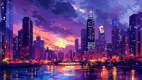 Malen Nach Zahlen, Malen Nach Zahlen New York Paint by Numbers Adult, DIY Fluss mit Pinseln und Acrylfarben Handgemalt Ölgemälde Leinwand für Weihnachten Geschenke und Wanddeko, Ohne Rahmen (90x50cm)