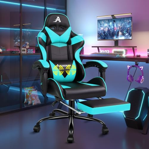 ALFORDSON Racing Game Chair, neigbar und höhenverstellbar, ergonomischer Gaming-Bürostuhl, gepolsterte Fußstütze, 180 kg Tragkraft, Cyan