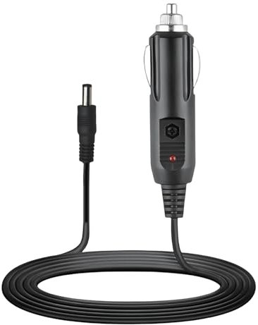 12V 5A Car Cigarette Lighter Power Supply Adapter Male Plug 12V Extension Lead Cable to DC 5.5x2.1mm with LED for Car Rear View CCTV Monitors Motor Device Camera 1.5M/5FT Black