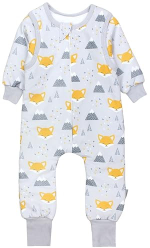 TupTam Baby Schlafsack mit Füßen und Ärmeln – Ganzjahres Schlafsack Baby 2.5 TOG, OEKO-TEX zertifiziert, Farbe: Gelber Fuchs im Winter, Größe: 104-110