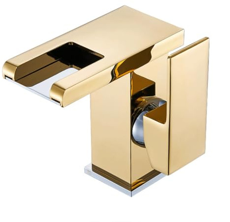 Rubinetto Bagno Cascata LED Rubinetto Lavabo, Stile Moderno Ottone Monocomando Miscelatore Bagno, Miscelatore Lavabo, Oro