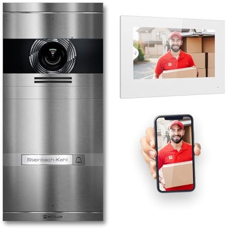 Metzler VDM10 2.0 Video Sprechanlage Komplett Set mit austauschbarem Namensschild - Anschluss 2-Draht - Türsprechanlage mit HD-Kamera und Bildschirm für 1 Familienhaus, aus rostfreiem V2A Edelstahl