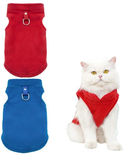 Hundepullover Kleine Hunde,2 Stück Hundepullover,mit D-Ring Hunde Pullover,Hundepulli für Kleine Hunde,Geeignet für Den Innen-und Außenbereich Im Herbst und Winter (Rot,Blau)