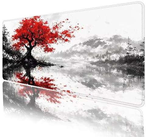 Rosso Tappetino Mouse XXL 1200 x 600 x 5 mm Tappetino Scrivania Albero Mousepad, Sottomano da Scrivania con Bordi Cuciti, Tappetino per Mouse pc Accessori Gaming Migliora la Precisione Velocit H-774