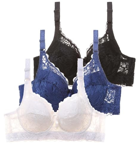CSWH 3er Pack BHS Damen mit Bügel Push Up Sexy Spitzen-BH Frauen Starker Halt Große Brüste Klassische BH Set Bequemer Unterwäsche Bra mit verstellbarem für Alltag