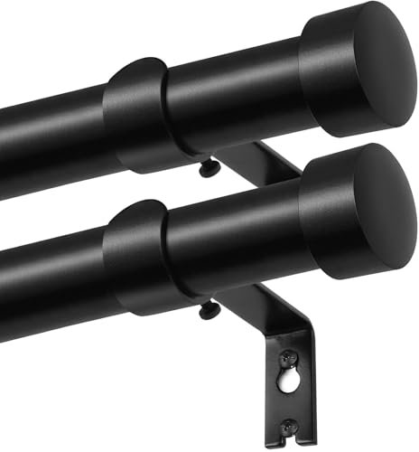 KAMANINA 2 Stück Gardinenstange Schwarz 80 to 218 cm Lang, 25 mm Durchmesser Gardinenstangen Ausziehbar mit Einfachen Endkappen für Fenster, Schlafzimmer, Wohnzimmer