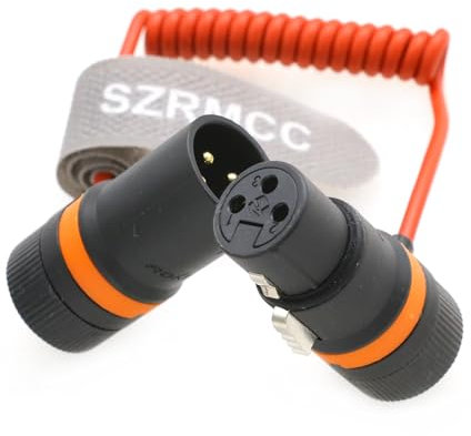 SZRMCC Low-Profile 3-Pin XLR Male to Female Right Angle Coiled Cable for Sound Devices 633/688/302/552 Mixer/Recorder, Zaxcom, Zoom F6, Sony PXW-FX9 (Red)
