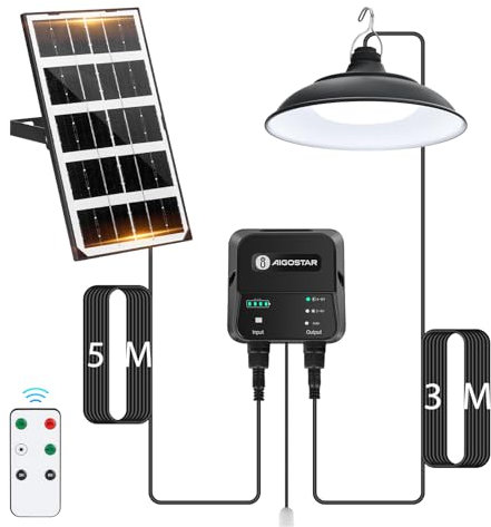 Aigostar - Lámpara solar exterior con mando a distancia y cuerda de tracción,cable de 8 m,batería de gran capacidad de 3000 mAh,gran panel solar,IP65.Luz solar para interior/exterior,jardín,camping