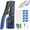Kit de pince à sertir avec testeur de réseau comprenant une pince à sertir avec tournevis, une pince à dénuder, 50 connecteurs et un testeur de réseau. Parfait pour Cat5, Cat6, Cat7. Fiable au bureau