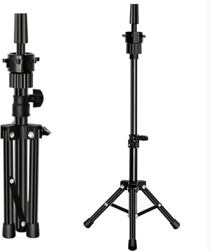 SK-QACD Wig Stand, Training Head Stands Tripod, Sturdy Metal Hairdressing Doll Mannequin Heads Stand, Canvas Foam Manikin Heads for Wigs, Training and Hairdressing(Black)