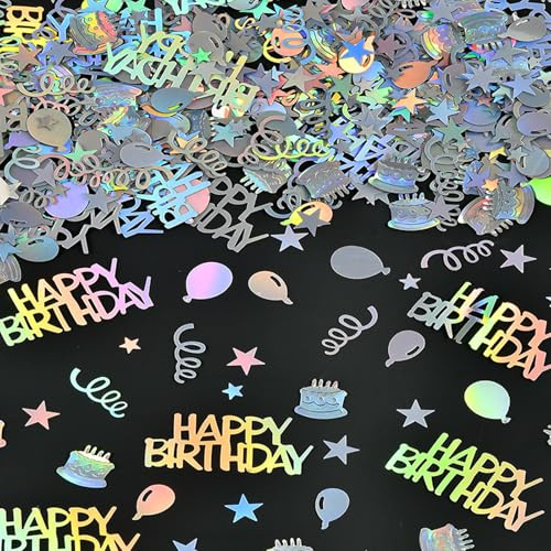 500 Stück Happy Birthday Party Dekorationen Konfetti Kuchen Stern Spiralform 30 g farbige Laser Geburtstag Texte Pailletten Disco Thema Happy Birthday Konfetti Glitzer Tischkonfetti für Party Dekor