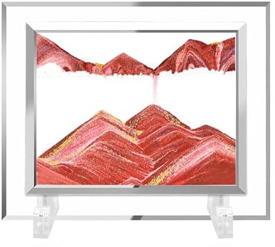 AzureLeap Art de Sable 3D Dynamique, Image en Mouvement, Sablier en Verre Carré, Paysage Sous-Marin 3D pour Décoration de Bureau et Maison [Rouge-5]
