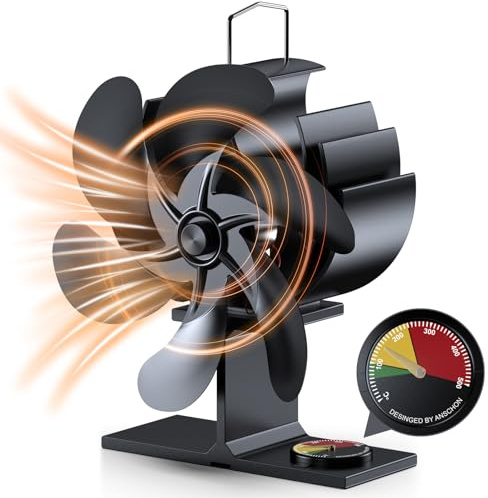 Zgrmbo Stove Fan, 6 Blades Heat-Powered Fireplace Fan with Temperature Reminder, Quiet Oven Fan without Electricity, Wood Stove Accessories for Wood Stove/Pellet/Log