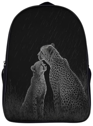 kaiyun Gepard und Leopardenjunges im Regen Kinderrucksack,große Kapazität,Schultasche,Teenager Scratch-Board-Stil Rucksack 16 inch