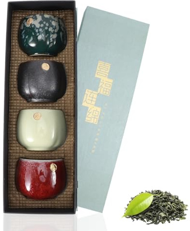 Frdhee Japanische Teetasse, 4-teiliger Satz Keramikbecher Japanische Teetassen Set für Zuhause, Büro, Geschenke, Sake Cups Teetassen