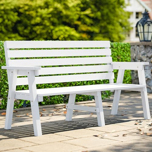 Holzbank für Garten, Veranda und Pool, 3-Sitzer mit Rückenlehne, maximale Traglast 300 kg, 180 cm, stilvolle weiße Terrassenmöbel