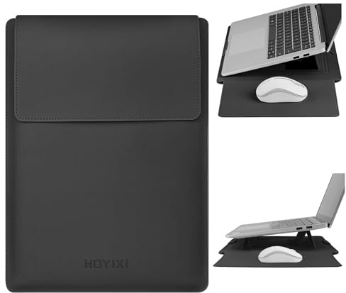 HoYiXi 13.3'' /13.6'' Laptop Sleeve Case PU Leather with Stand Compatible with MacBook Pro 14/MacBook Air 13(M1 M2)/ASUS Vivobook 14/Dell XPS 13/ASUS Acer Matebook,13-14'' Laptop Bag,Black