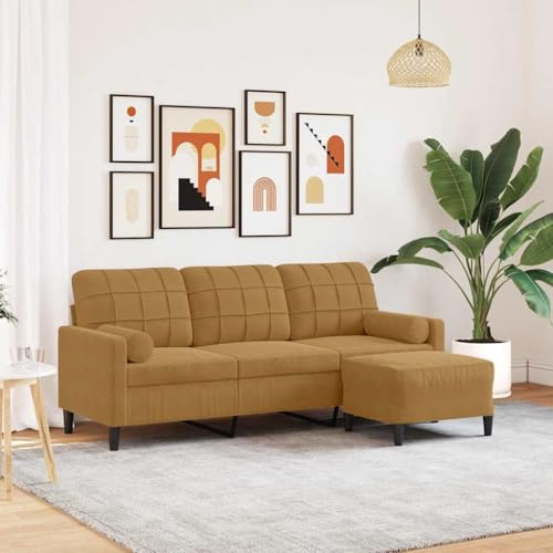 HETFTJN 3-Sitzer-Sofa mit Hocker Braun Samt 197 x 77 x 80 cm Modernes Design Ergonomische Tiefe 50 cm Bequem & Robust für Wohnzimmer Schlafzimmer Jugendzimmer Schlafsofa klein