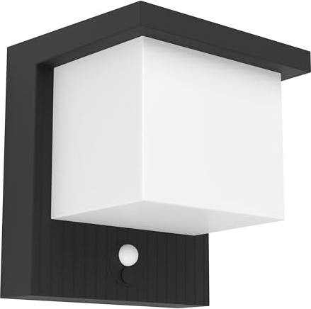 EGLO Solar Wandleuchte außen Frigento,700 Lumen | Outdoor Solarlampe mit Bewegungsmelder, LED Außenlampe, Kunststoff in Schwarz-Weiß, warmweiß, IP44